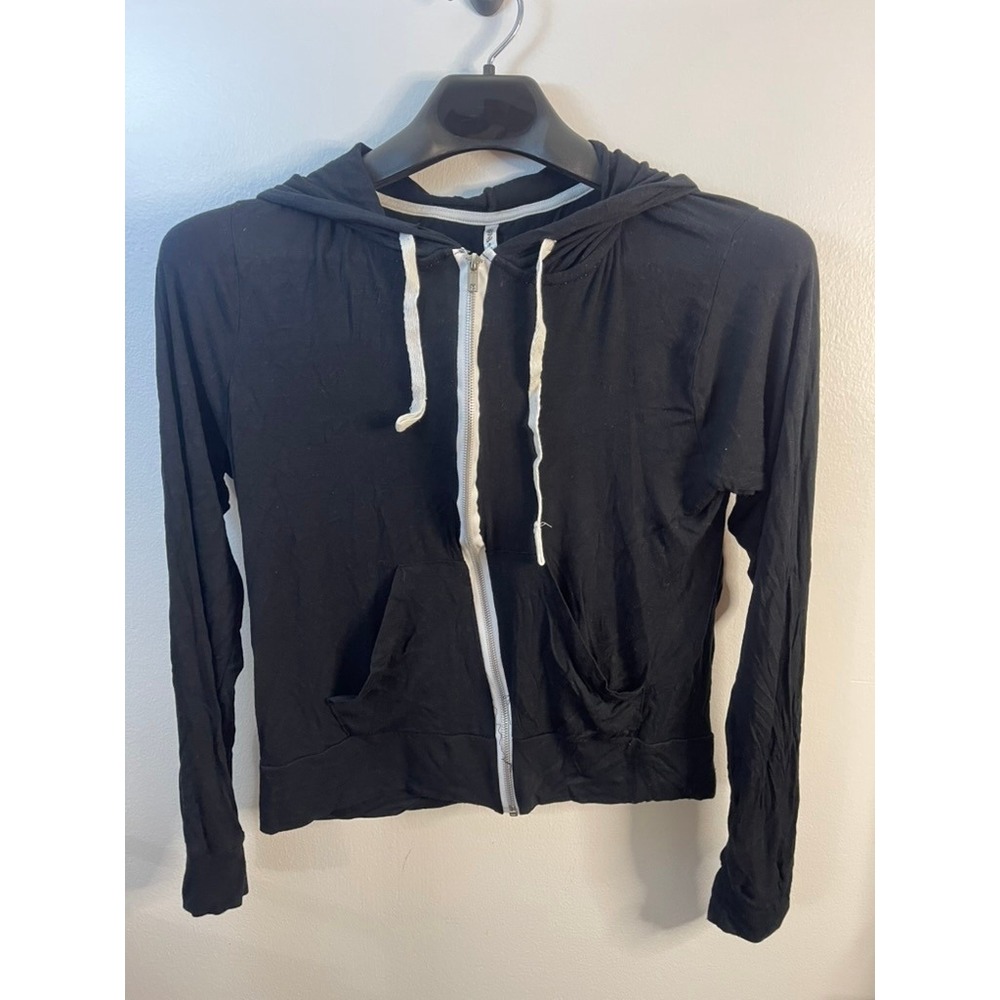 Splash Womens XL Black Lightweight Full Zip Hoodie Rayon Spandex Contrast Zipper